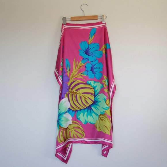 Multi-Color Flower Floral Print Square Scarf - Picture 2 of 7